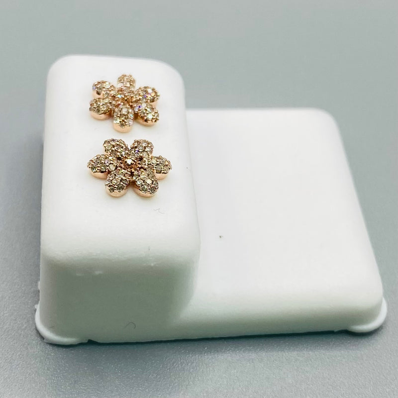 Genuine 10KT Rose Gold 0.2 CTW Flower shaped Diamond Earrings