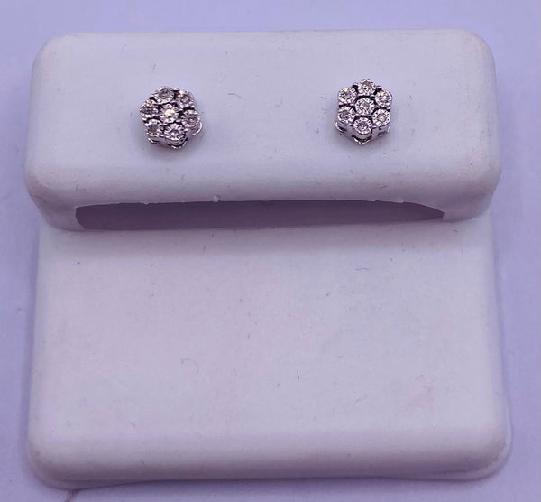 Genuine 10KT White Gold 0.02 CTW Diamond Earrings