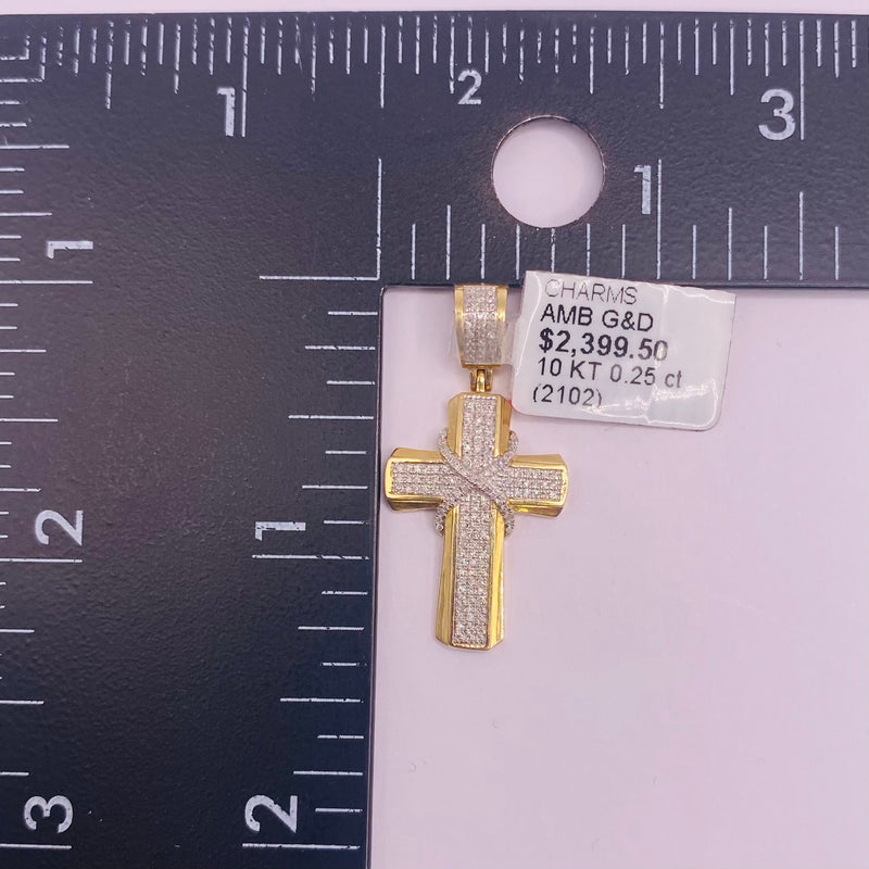 Real 10KT Gold with 0.25 CTW Diamond “Cross” Charm