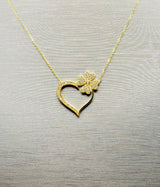 Real 10KT Gold Chain & ‘Love’ Charm with Cubic Zirconia Stones