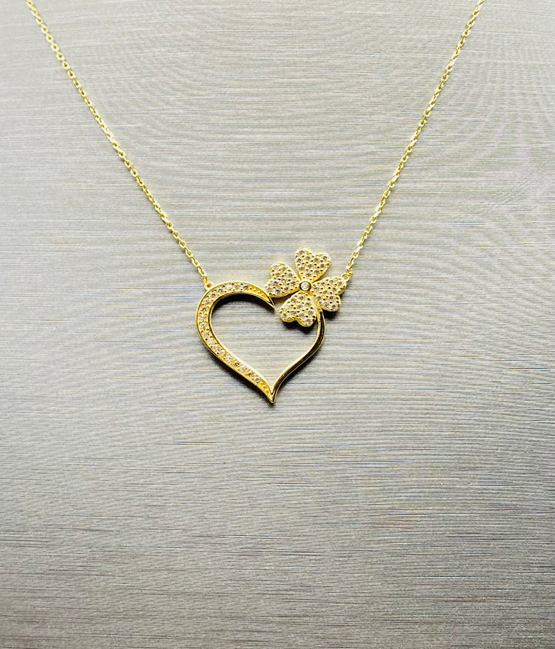 Real 10KT Gold Chain & ‘Love’ Charm with Cubic Zirconia Stones