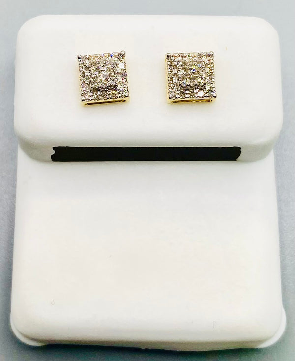 Genuine 10KT Gold & 0.20 CTW Small Square Diamond Earrings