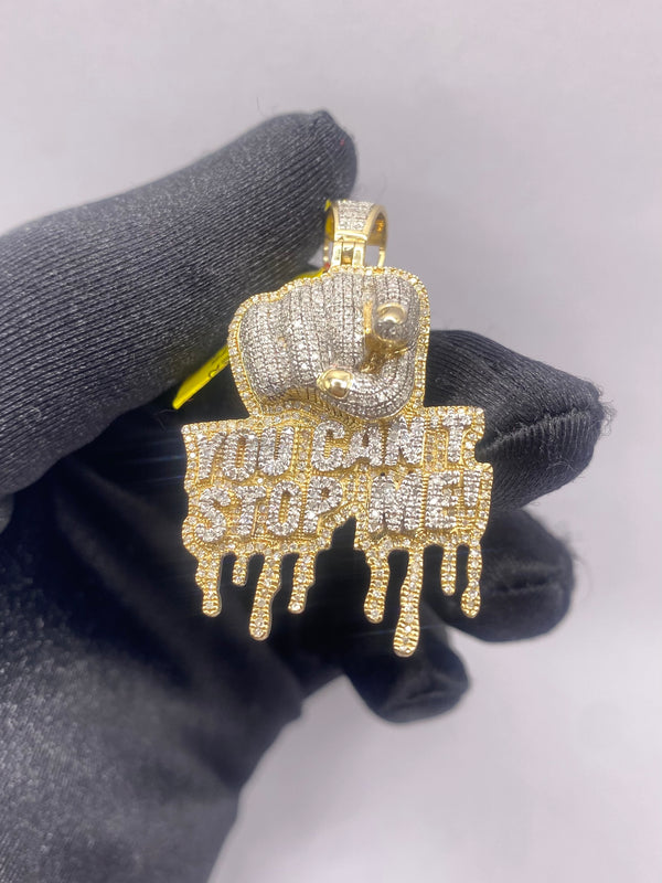 Real 10KT Gold and 0.98CTW Diamond Mens “You Can’t Stop Me” Charm