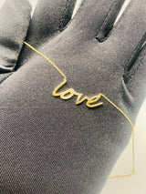 Real 10KT Gold Chain & ‘Love’ Charm with Cubic Zirconia Stones