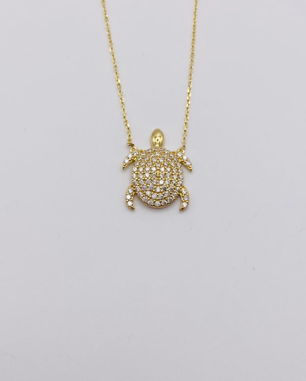 Real 10KT Gold Chain & ‘Tortoise’ Charm with Cubic Zirconia Stones