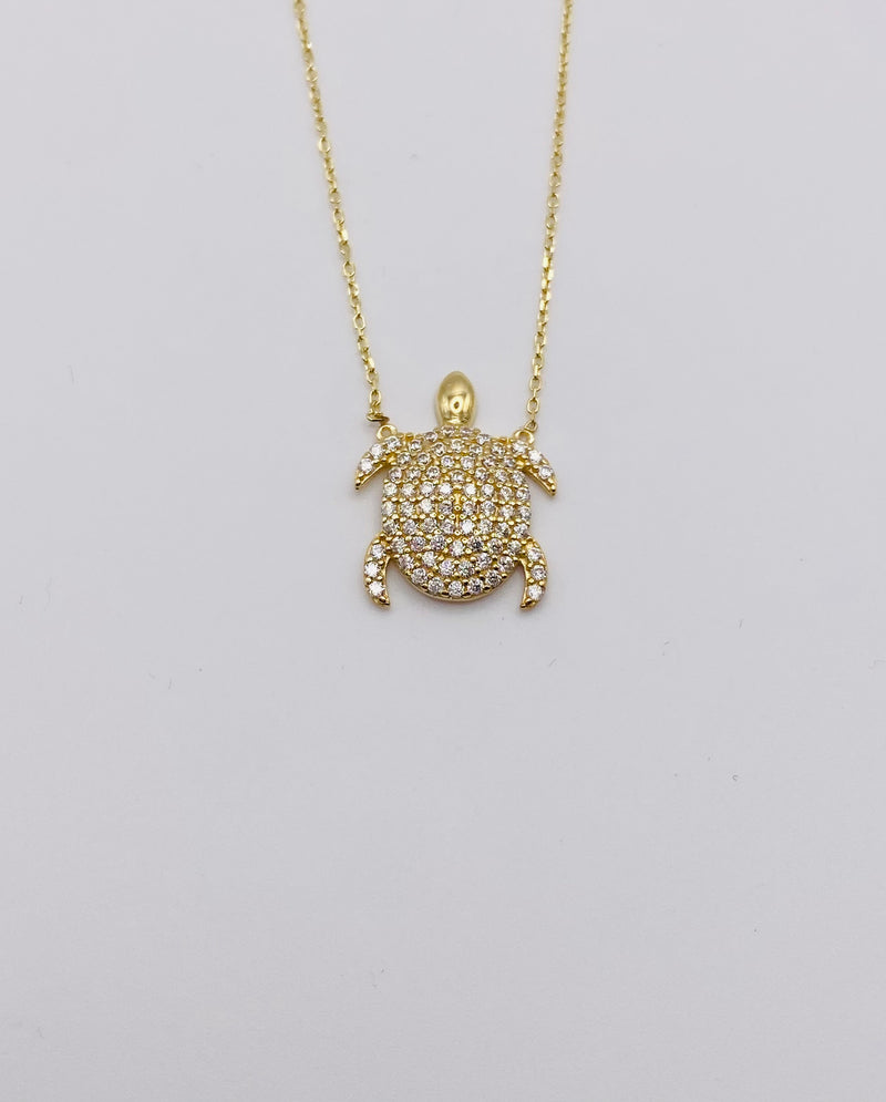 Real 10KT Gold Chain & ‘Tortoise’ Charm with Cubic Zirconia Stones