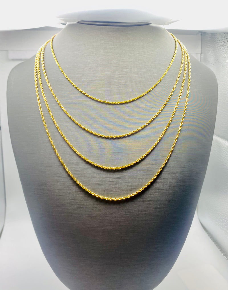 Real 10K Gold 2mm width Modern Style Rope Chains