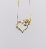 Real 10KT Gold Chain & ‘Love’ Charm with Cubic Zirconia Stones