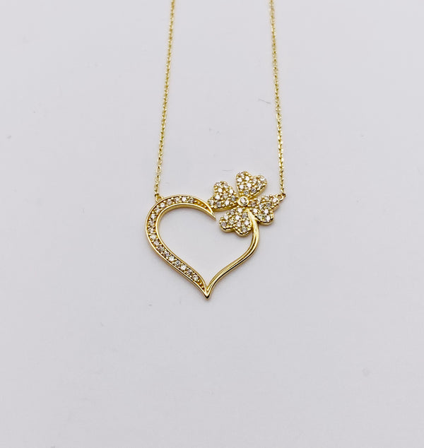 Real 10KT Gold Chain & ‘Love’ Charm with Cubic Zirconia Stones