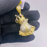 Real 10KT Gold with 0.75 CTW Diamond “Crown with money bag $” Charm