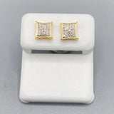 Genuine 10KT Gold & 0.12 CTW Square Diamond Earrings