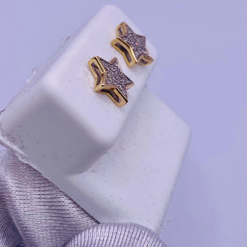 Genuine 10KT Gold 0.10 CTW Star shaped Diamond Earrings