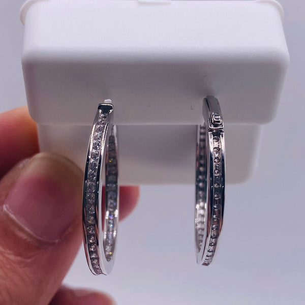 925 Sterling Silver CZ Classic Loop Earrings