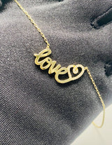 Real 10KT Gold Chain & ‘Love’ Charm with Cubic Zirconia Stones