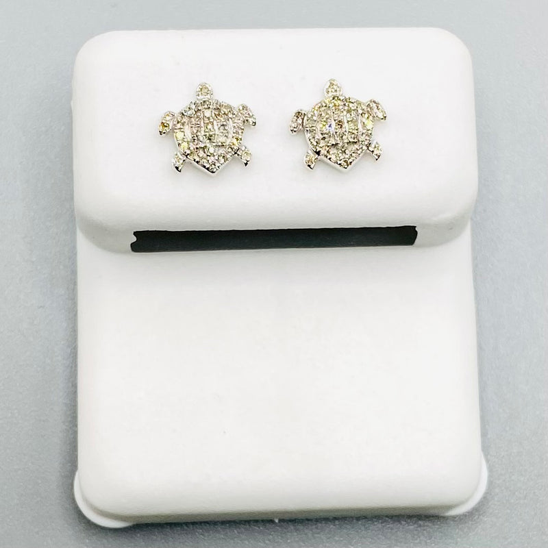 Genuine 10KT Gold 0.10 CTW Turtle Diamond Earrings