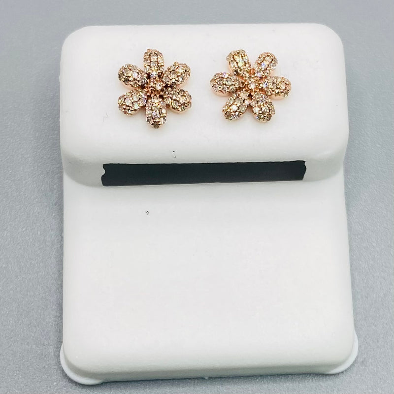 Genuine 10KT Rose Gold 0.2 CTW Flower shaped Diamond Earrings