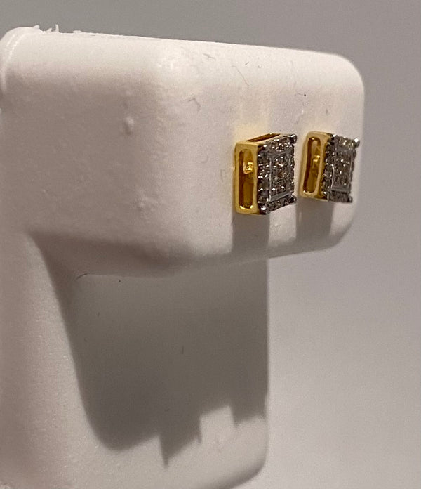 Genuine 10KT Gold 0.08 CTW small square Diamond Earrings