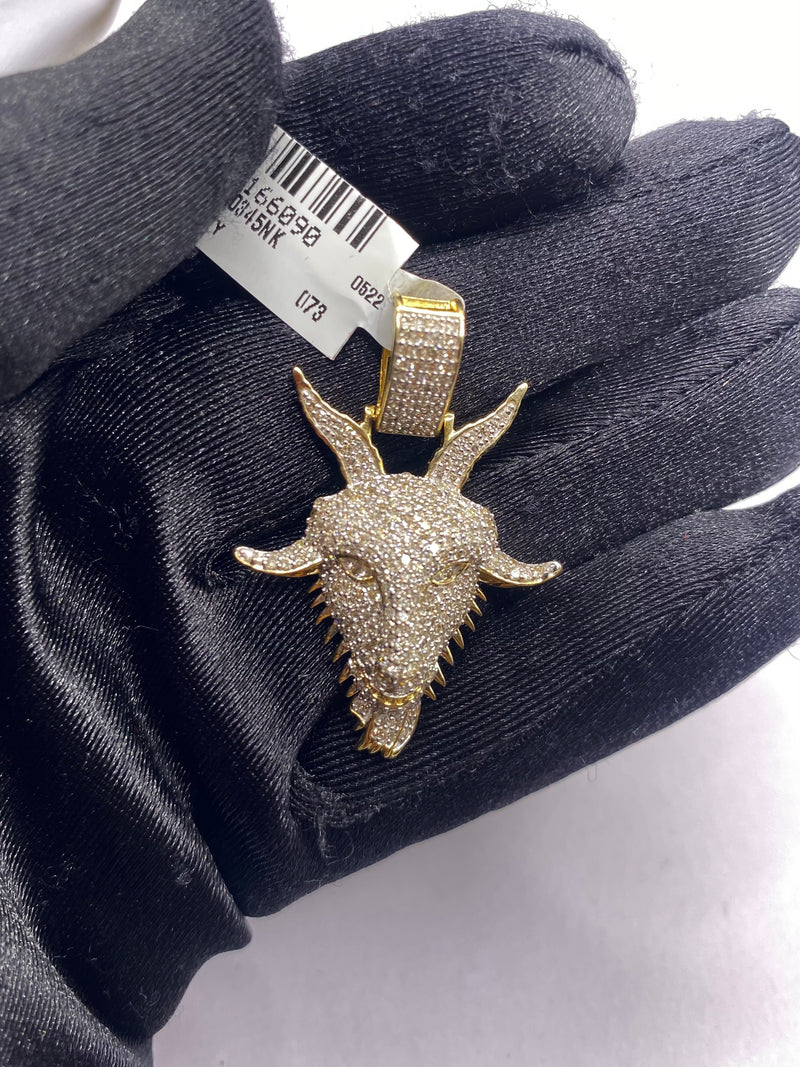 Real 10KT Gold with 1.50 CTW Diamond “Goat Face” Charm