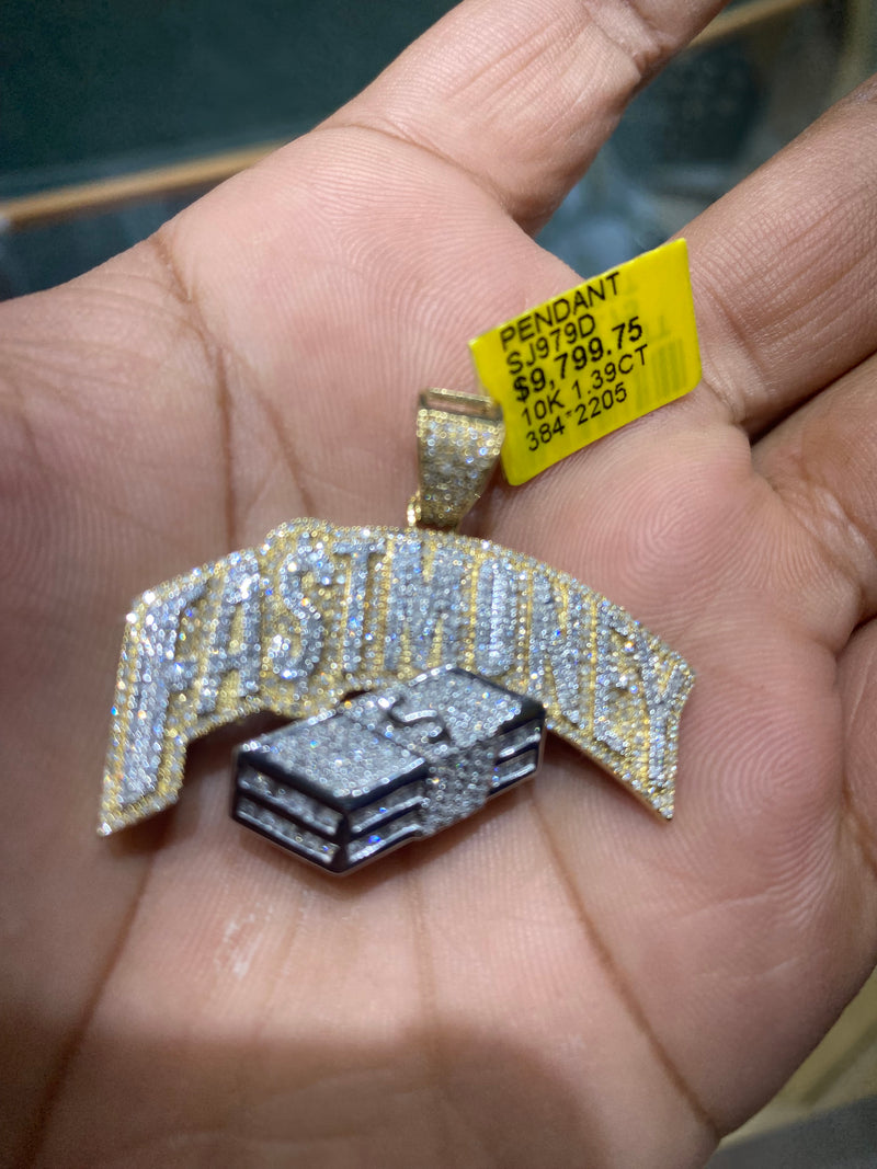 Real 10KT Gold & 1.39CTW Diamond “FASTMONEY” Charm