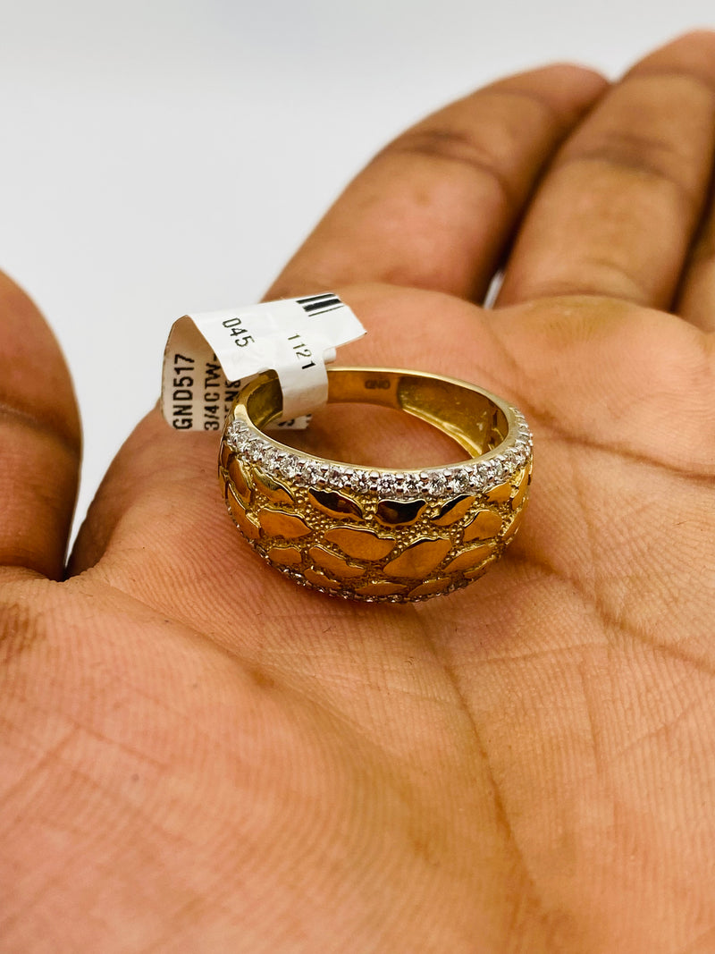 Real Gold and 0.8CTW Diamond Men’sNugget Band Ring.