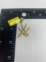 Real 10KT Gold and 0.33 CTW Diamond Mens Barber Tools Charm