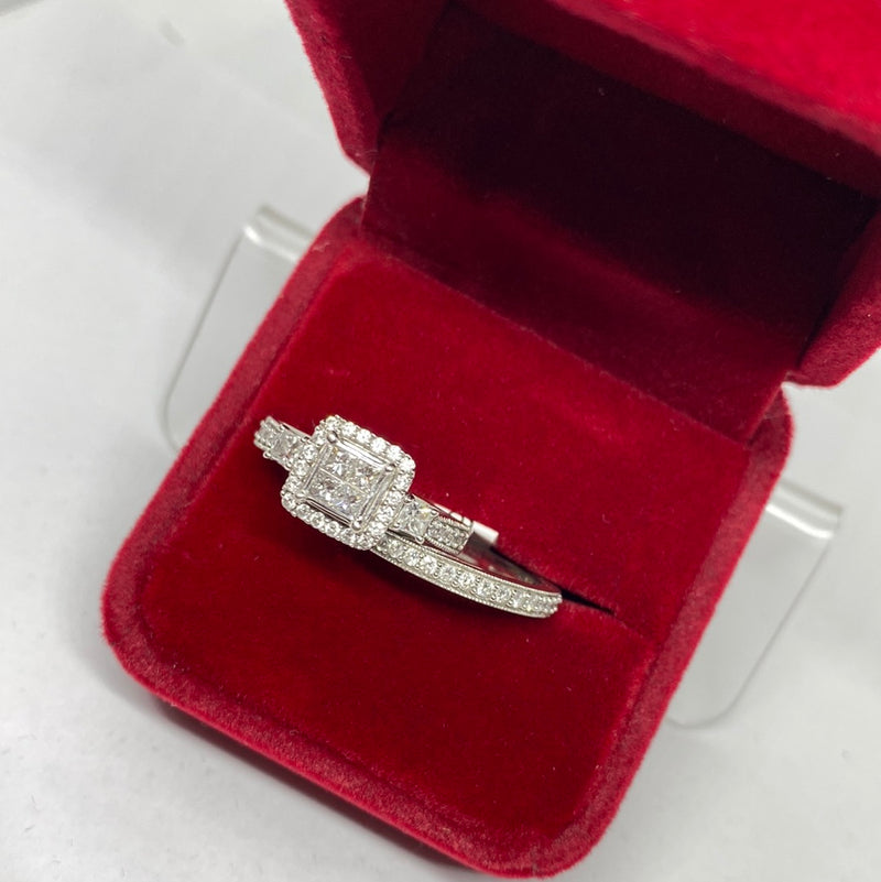 Real 10KT White Gold & 1.4CTW Diamond Lady Ring Set