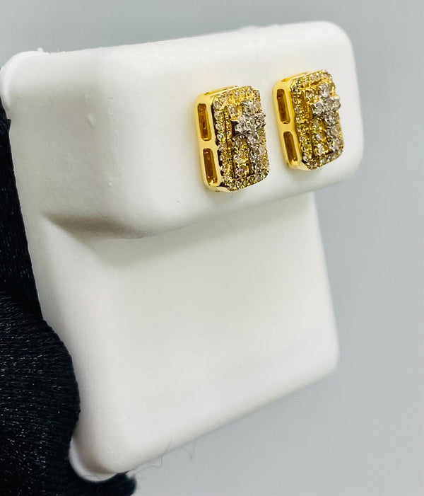 Genuine 10KT Gold & 0.23 CTW Square with Cross Symbol Diamond Earrings