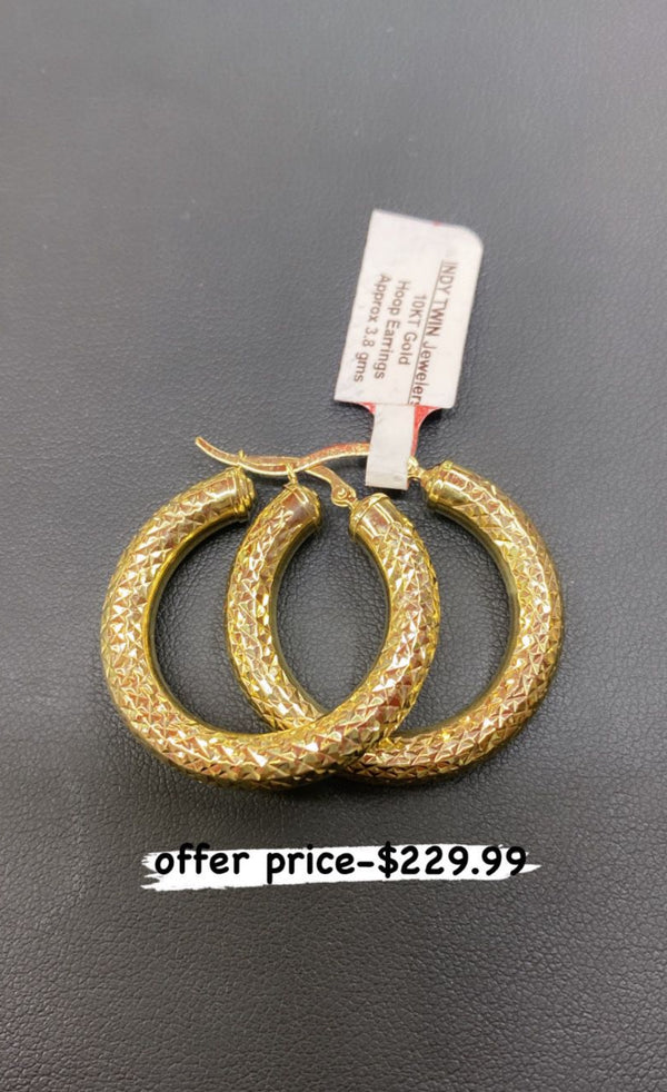 10KT REAL GOLD DIAMOND-CUT HOOP EARRINGS