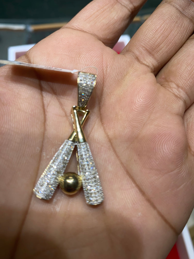 Real 10KT Gold & 0.85CTW Diamond “Baseball Bat” Charm