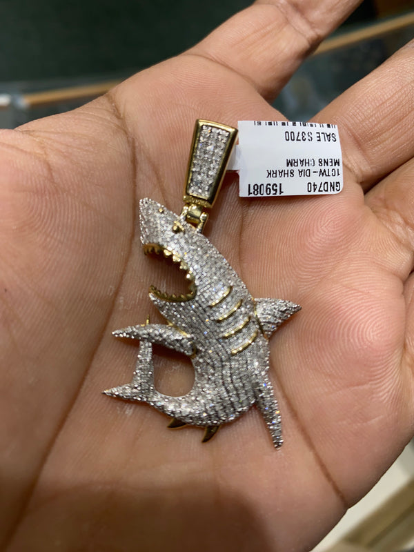 Real 10Kt Gold with 1 CTW Diamond Shark Pendant