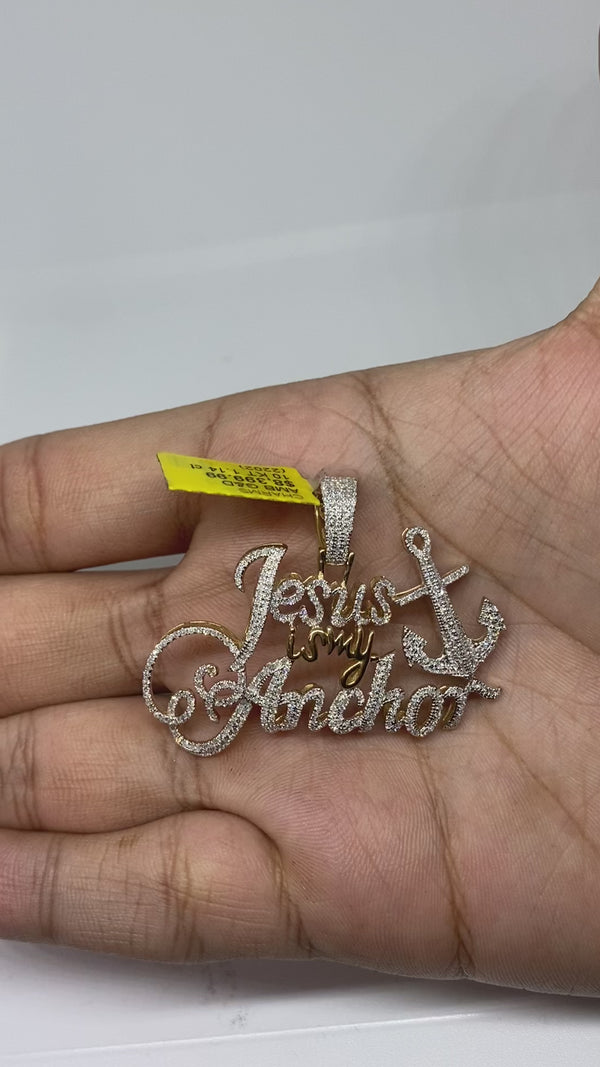 10 KT Beautiful Yellow Gold ￼‘Jesus is my Anchor’ Charm with 1.14 CTW Diamonds