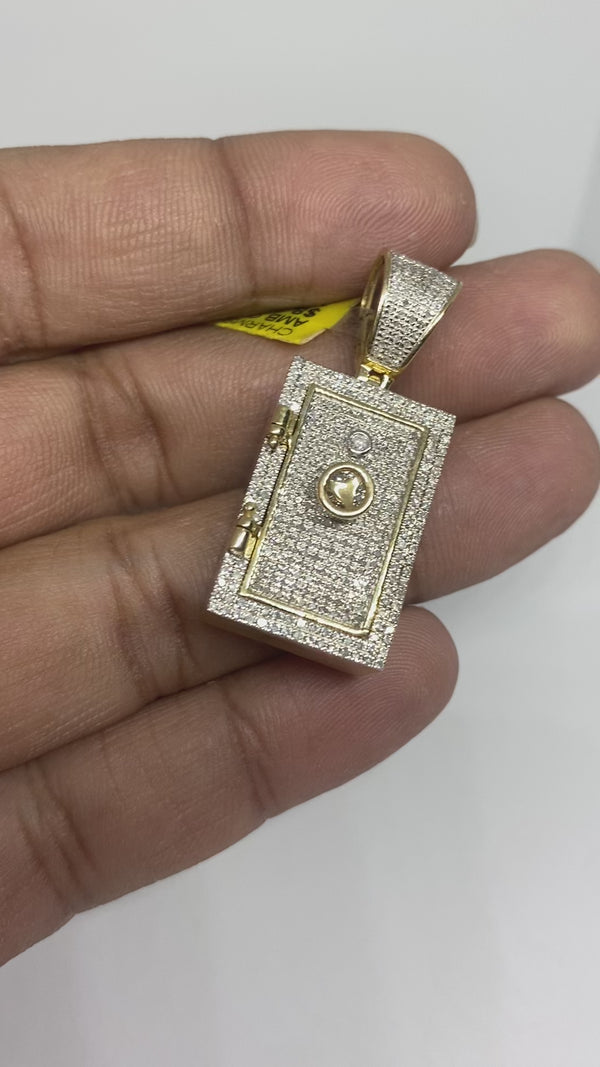 Real 10KT Gold & 0.91CTW Diamond Vault Safe Box Charm