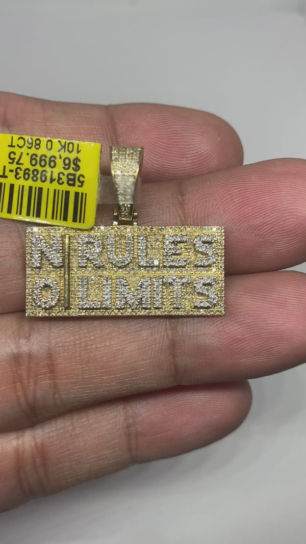 Real 10 KT Flashy Yellow Gold No Rules No Limits charms with 0.86 CTW Diamonds