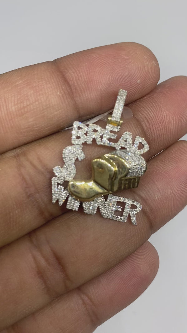 Real 10KT Gold with 0.44CTW Diamond ’BREAD WINNER’ Charm