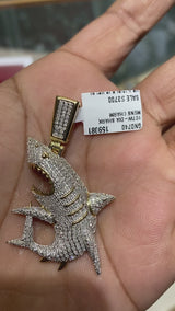 Real 10Kt Gold with 1 CTW Diamond Shark Pendant